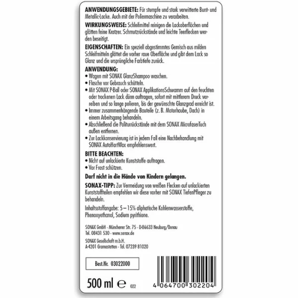 Sonax Lackreiniger 03022000, Für Bunt- Und Metalliclacke, 500 Ml 6