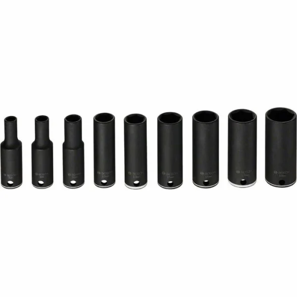Bosch Steckschlüssel 2608551099, 9-teilig, 7 – 19mm Schlüsselweite – 63mm Länge, 3/8 Zoll 3