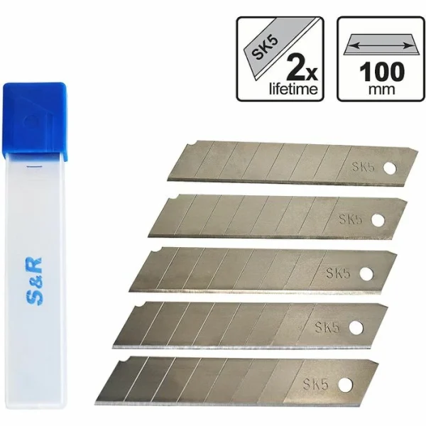 S&R Schaberklinge 432.105.002, 100mm, Für Tapetenschaber 432.100.002, 5 Stück 5