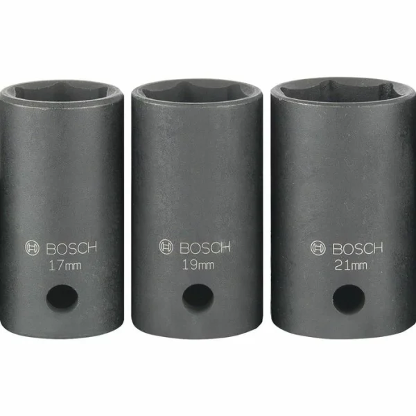 Bosch Steckschlüssel 2608551102, 3-teilig, 17 – 21mm Schlüsselweite – 85mm Länge, 1/2 Zoll 1