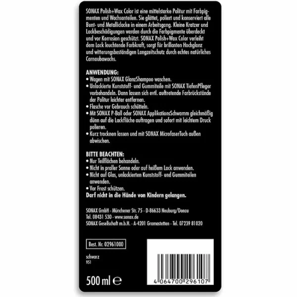 Sonax Autopolitur Polish & Wax Color, Schwarz, 02961000, 500 Ml 7