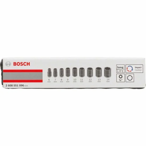 Bosch Steckschlüssel 2608551096, 9-teilig, 6 – 14mm Schlüsselweite – 25mm Länge, 1/4 Zoll 4