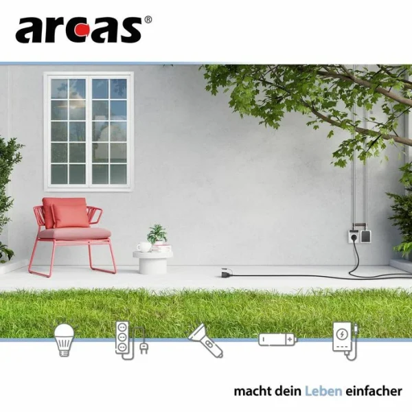 Arcas Strom-Verlängerungskabel, 25m, Schutzkontakt, Außen IP44, Schwarz 6