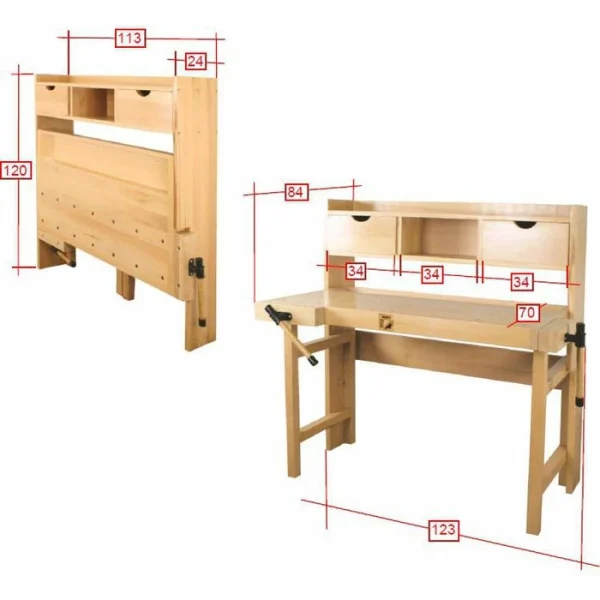 Holzmann Hobelbank WB123A, Aus Holz, 123 X 120 X 24-84cm, Mit 2 Schubladen & 2 Ablagen 5