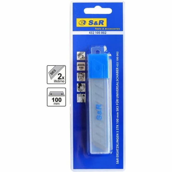 S&R Schaberklinge 432.105.002, 100mm, Für Tapetenschaber 432.100.002, 5 Stück 1