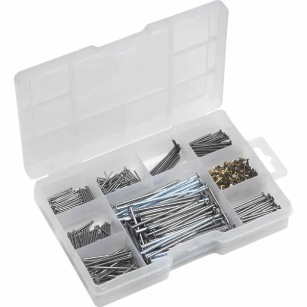 Meister Nägel 947210, 13 – 65mm, Sortiment, 20 Gebläute Nägel + 560g Nägel, 9 Haken 1
