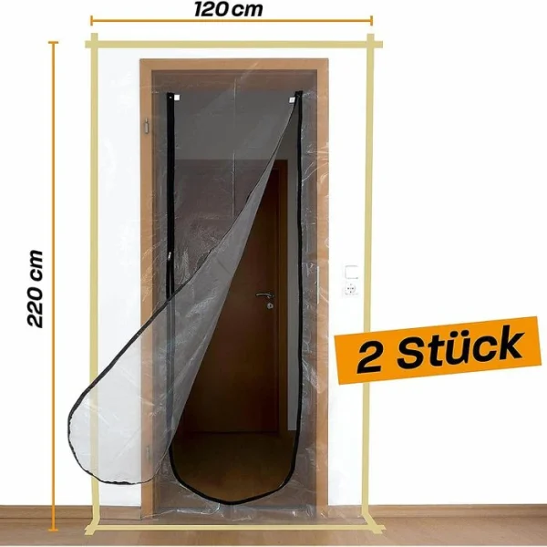 Hinrichs Staubschutztür Aus Folie, 2er Set, 220 X 120cm, Transparent, Mit U Reißverschluss 6