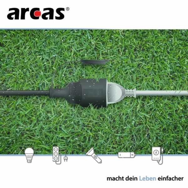 Arcas Strom-Verlängerungskabel, 25m, Schutzkontakt, Außen IP44, Schwarz 5