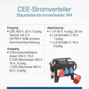 AS SCHWABE As-Schwabe Stromverteiler M4 32 A, Außen, IP44, 3 X CEE, 3 X Schutzkontakt, FI + LS 8