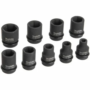Makita Steckschlüssel D-41517, 9-teilig, 8 – 24mm Schlüsselweite – 38mm Länge, 1/2 Zoll 9
