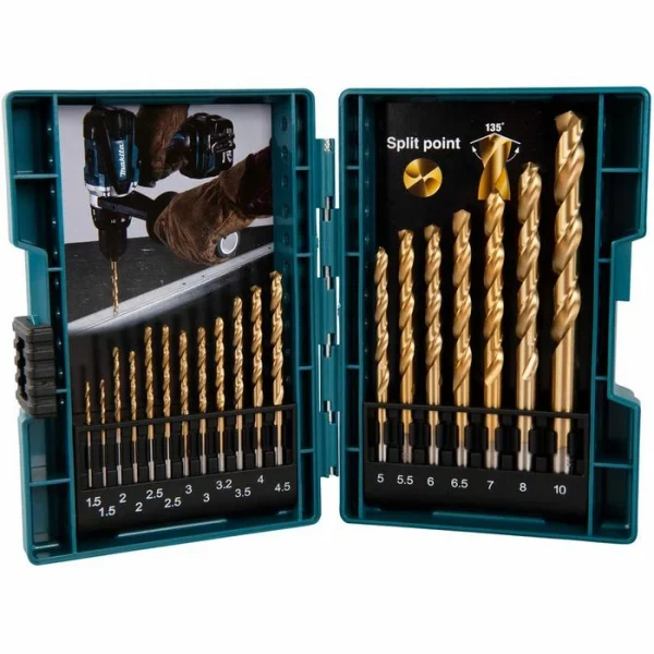 Makita Bohrer HSS TiN, B-67795, 19-teiliges Set, 1,5-10 Mm, HSS-Metallbohrer 1