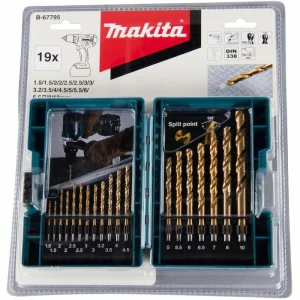 Makita Bohrer HSS TiN, B-67795, 19-teiliges Set, 1,5-10 Mm, HSS-Metallbohrer 10
