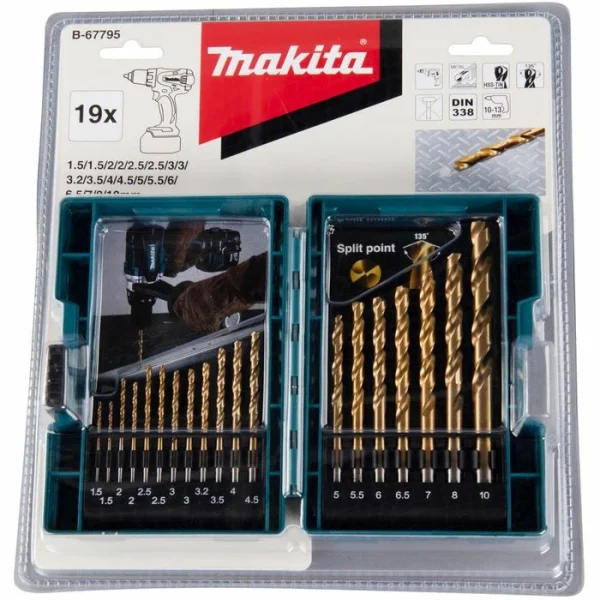 Makita Bohrer HSS TiN, B-67795, 19-teiliges Set, 1,5-10 Mm, HSS-Metallbohrer 4