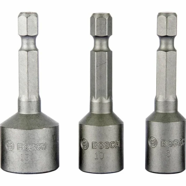 Bosch Steckschlüssel 2608551078, 3-teilig, 8 – 13mm Schlüsselweite – 50mm Länge, 1/4 Zoll 1
