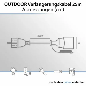 Arcas Strom-Verlängerungskabel, 25m, Schutzkontakt, Außen IP44, Schwarz 12