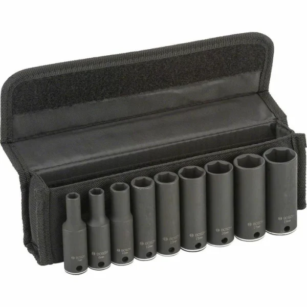 Bosch Steckschlüssel 2608551099, 9-teilig, 7 – 19mm Schlüsselweite – 63mm Länge, 3/8 Zoll 1