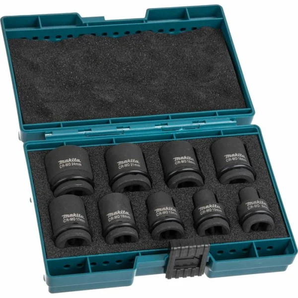 Makita Steckschlüssel D-41517, 9-teilig, 8 – 24mm Schlüsselweite – 38mm Länge, 1/2 Zoll 6