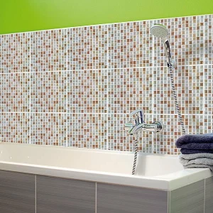 Infactory Fliesensticker:Selbstklebende 3D-Mosaik-Fliesenaufkleber “Bronze”, 26×26 Cm, 15er-Set 14