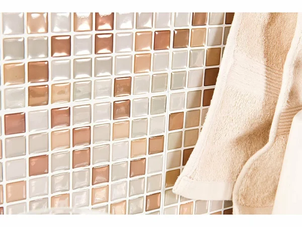 Infactory Fliesensticker:Selbstklebende 3D-Mosaik-Fliesenaufkleber “Bronze”, 26×26 Cm, 15er-Set 6