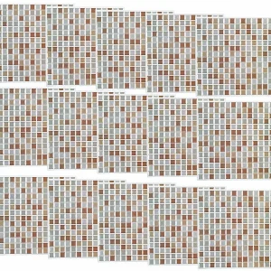 Infactory Fliesensticker:Selbstklebende 3D-Mosaik-Fliesenaufkleber “Bronze”, 26×26 Cm, 15er-Set 10