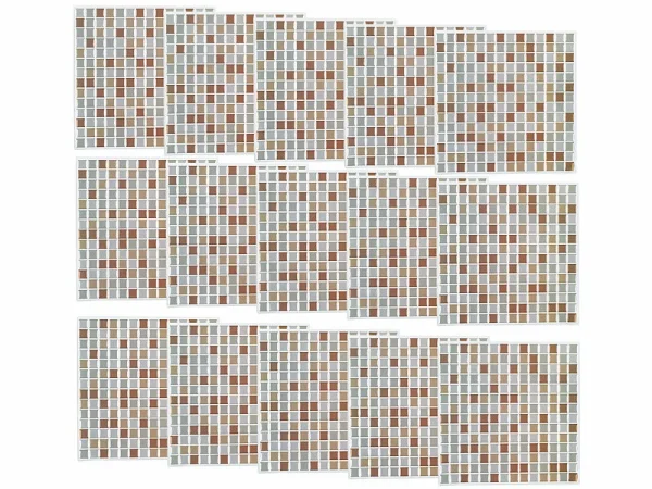 Infactory Fliesensticker:Selbstklebende 3D-Mosaik-Fliesenaufkleber “Bronze”, 26×26 Cm, 15er-Set 3